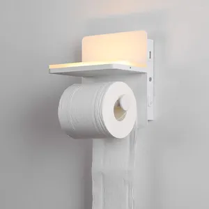 Wall Lamp Paper Towel Holder Modern LED Light With Switch USB Charging Sconce Kitchen Bathroom Wall-mounted Tissue