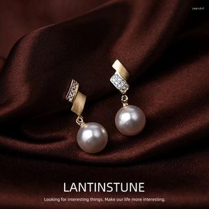 Dangle Earrings Luxury Asymmetric Drawn Metal Pearls For Women Advanced Design Micro Zircon Setting Party Jewelry Gifts N734
