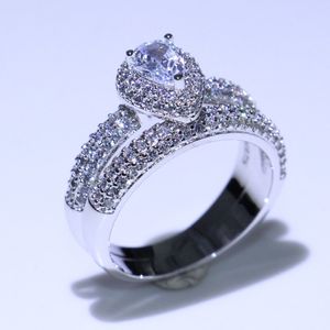 Boyut 5-10 Shinning Lüks Takı Gerçek 925 STERLING Gümüş Damla Su Beyaz Topaz CZ Elmas Promise Çift Yüzük Aly Band Ring2205