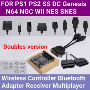 케이블 Blueretro PS2 무선 컨트롤러 PS2 PS1 SS DC N64 NGC NES SNES Genesis Game 콘솔 용 Bluetooth 어댑터 수신기 멀티 플레이어