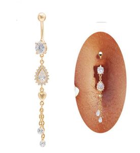 Sexig magdansring 18K lloew Gold Plated Cz Water Drop Tassels Belly Ring Sexig kroppsring smycken för flickor BR0702796572