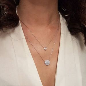 NYA 925 Sterling Silver Round Disc Pendant Dubbelskikt halsband kedja kalkon ond öga med hamsa hand fatima halsband för kvinnor228p