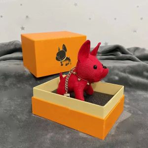 Designer Cartoon Animal Small Dog Creative Letter Key Chain With Box Accessories Nyckelring PU LÄDER Mönster Bil Keychain Jewel Gifts Accessories 7Colors