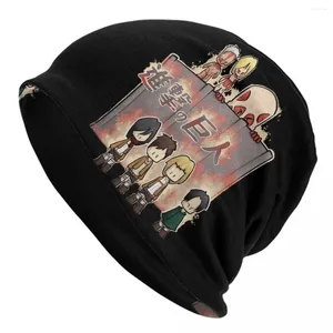 Berets Unisex Attack On Titan Anime Slouchy Beanie Mütze Zubehör Vintage Q Version Charakter Dual-Use-Mütze gestrickt