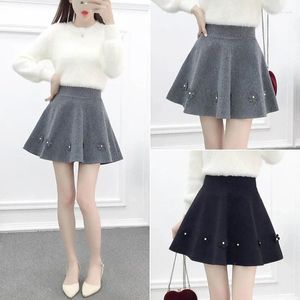 Skirts Autumn And Winter Woolen Skirt Women's Black Pleated Design High Waist Fluffy Umbrella Covering Elegant Short