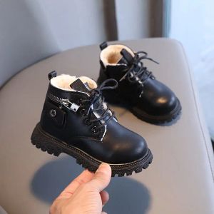 Sneakers mody chłopcy nowoczesne buty zip koronkowe kostki skórzane buty ciepłe zimowe dziewczyny buty dziecięce buty bez poślizgu.