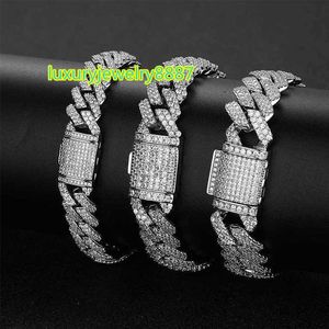 Silver Plated Fashion Jewelry Bracelet Hip Hop Iced Out Miami Bracelet Moissanite Crystal Luxury Cuban Link Bracelet Men Women