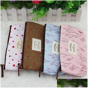 Cosmetic Bags Wholesale- Flower Floral Pencil Pen Canvas Case Makeup Tool Bag Storage Pouch Purse Bolsas De Maquiagem Drop Delivery Dhpeu