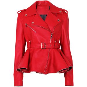 Jackor Yoloagain 2023 Autumn New Fuffles Real Leather Jacka Women Elegant Slim Red Leather Jacket Female Streetwear