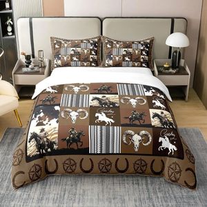 Western Cowboy Print Bedding Däcke Cover Set Full Size For Kids Boys Girls Comporter Bedroom Sidclothes 240226