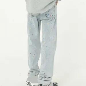 Men's Jeans Men Straight-legged Women's Graffiti Baggy Spring Autumn Denim Pants with Zipper Button for Fashion