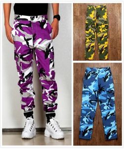 Cor camo bdu camuflagem calças de carga das mulheres dos homens casual streetwear bolsos jogger laranja tático sweatpants hip hop calças y201125229062