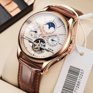 Akcesoria Lige Brand Men Watches Automatic Mechanical Watch Tourbillon Sport Sport zegar skórzany swobodny biznes retro