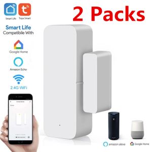 Detector 2 pacotes tuya inteligente wifi sensor deur aberto/gestoten detectoren wifi alarme doméstico compatível com alexa google thuis tuya app