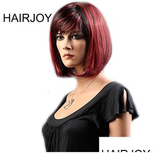 Sentetik peruklar saç boyası saç kadın siyah kırmızı karışık kısa düz peruk damla dağıtım ürünleri dhupq