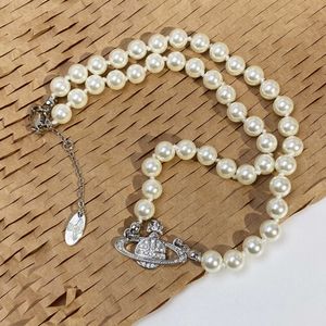 Жемчужное ожерелье Viviennes Westwoods, женская модная медная подвеска Сатурн, цепочка на ключицу