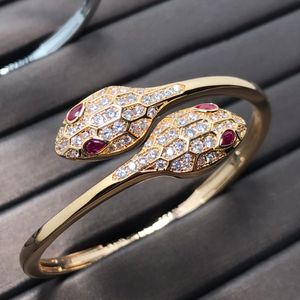 Dupla cabeça cobra série designer pulseira única para mulher diamante mais alta qualidade moda jóias diamante tamanho europeu com caixa 051 A