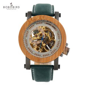 時計ボボバードギアメンズウォッチブランドメカニカルウォッチグリーン本物の革木製腕時計レリジオマスクリノBK13