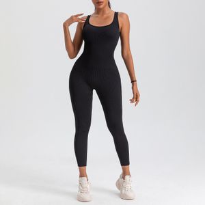 Kvinnor träning sömlös jumpsuit yoga ribbad bodycon one bit fyrkantig hals leggings romper gp12