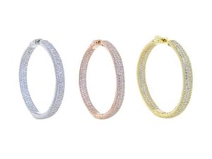 Summer Fashion Loop Earring Round Circle Micro Pave Cubic Zirconia 50mm Big Hoop örhängen smycken för kvinnor Party Wedding Huggie3113043
