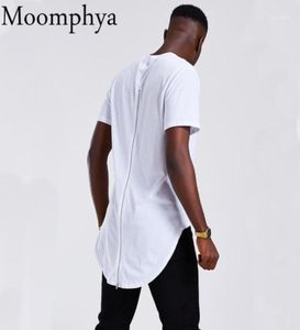 Men039s T-Shirts Moomphya Longline Curve Hem Männer T Shirt Full Back Zip Streetwear Hip Hop Long Tail T-shirt Masculina Lustige Shi4024193