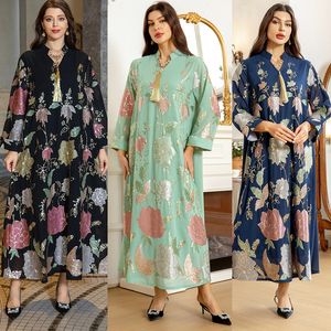 Charmiga paljetter Flower Mönster Kvinnor Kvällsklänning Dubai Robe Mellanöstern Abaya Ljus lyxiga långa ärmar Elegant festklänning Arabiska kläder