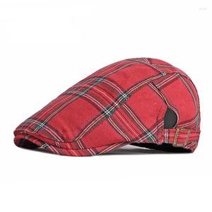 Berets 2024 Spring Summer Color Plaid Sboy Caps Men Flat Peaked Hat Women Painter Beret Hats Casual Forward Adjustable