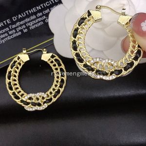 Placcato oro 18 carati Designer di marca di lusso Lettere Clip per orecchini Eardrop Rotondo geometrico Donne famose intarsio di cristallo Strass Orecchino di metallo Festa di nozze Jewerlry