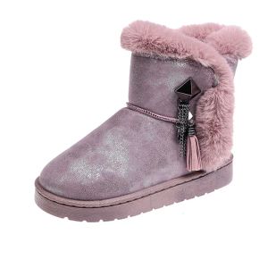 Schuhe 2022 Neue warme Damen-Schneestiefel mit Heavey-Plüsch, glänzendem Wildleder und Fransenkette für Mädchen-Schneestiefel, 3 Farben, Größe 3541