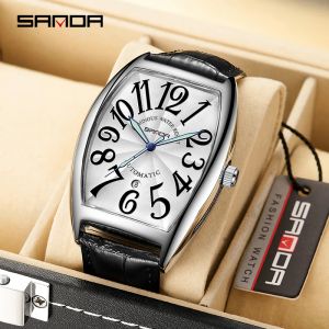 Zegarki SANDA Watch Fashion Tonneau Diar Design Arabic Numeral Scale Luminous Waterproof Automatic Mechanical Watch for Men ELOJ 7021