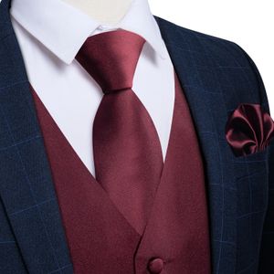 Модный мужской однотонный бордовый жилет для свадебной вечеринки, деловой костюм, весна-осень, жилет, галстук, карманный квадратный комплект, аксессуары 240228