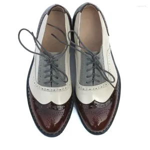 Swobodne buty oryginalne skórzane ręcznie robione kobiety mieszkania vintage Oxfords Lace-Up Brogue dla Zapatos Mujer