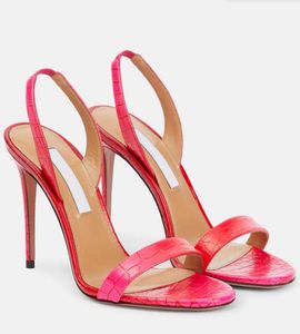 Üst lüks kadınlar yüksek topuk sandal aquazzur çok çıplak 105mm topuklu deri sandaletler slingback sandaies düğün parti elbise pompaları açık ayak parmağı askı arkası seksi tasarımcı ayakkabı kutusu