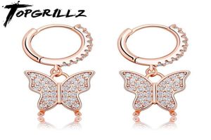 Saplama Topgrillz 9mm Kelebek Kadın Küpe Altın Renk Buzlu Kübik Zirkonya Hip Hop Moda Takı Hediye 2211098512332