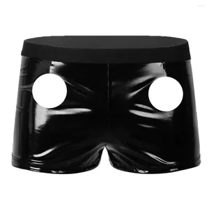 Cuecas dos homens látex calcinha exótica jockstraps bulge bolsa sexy lingerie de couro clubwear moto festas dois buracos roupa interior boxer shorts