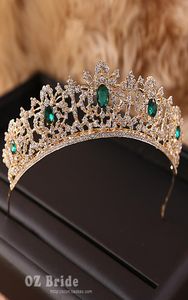 New Flaw Green Rhinestone Golden Crown Bridal Tiara Female Crown Wedding Hair Accessories Y190513021661343