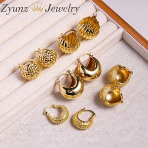 5 Pairs Round Chunky Hoop Earrings for Women Girls Gold Plated Wide Thick Geometric Metal Statement Earrings Vintage Jewelry 240227