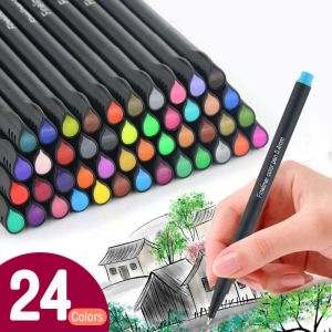 Markörer 24Colors/Set 0,4 mm Micron Liner Fineliner Pens för Metallic Marker Draw Pen Color Architecture Sketch Marker Art Set Stationery