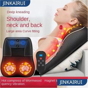 Massageador de costas Masr Jinkairui Elétrico Shiatsu Cabeça Pescoço Tração Cervical Corpo Travesseiro de Carro com Aquecimento Vibratório Mas Dispositivo Drop Dhx4W