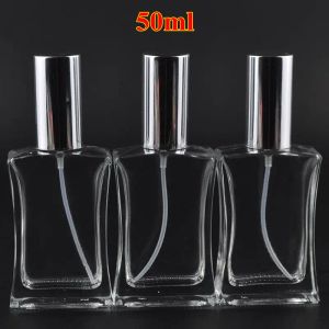 Garrafa 10 pçs/lote 30ml 50ml vidro quadrado vazio perfume garrafas spray atomizador recarregável garrafa perfume caso com tamanho de viagem portátil