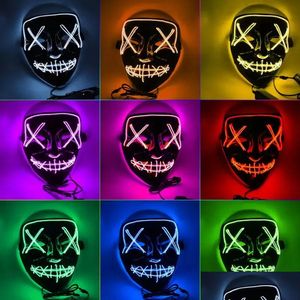 Маски для вечеринок Хэллоуин Маски ужасов Светодиодная светящаяся маска V Чистка Выборный костюм Dj Party Light Up Glow In Dark 10 цветов Jn07 Drop Delive Dhrcy