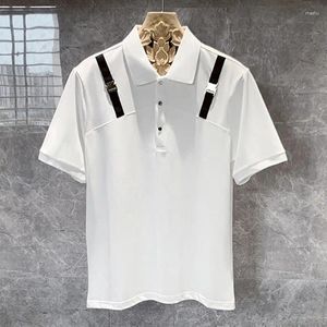 Polo da uomo 2024 Tracolla di alta qualità Fibbia Design Polo a maniche corte per casual T-shirt con risvolto di fascia alta Nero Bianco