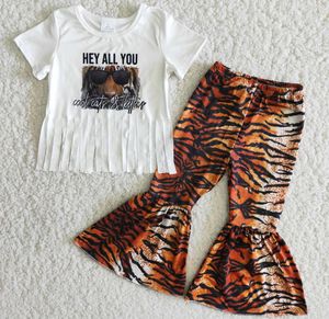 2021 Mode Ganze Kleinkind Baby Mädchen Designer Kleidung Boutique Bell-Bottom-Hose Outfits Tiger Print Quaste Dekoration Mädchen 9206337