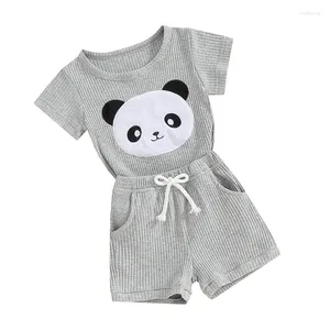 Giyim Setleri Erkek Bebek Yaz Giysileri Kısa Kollu Mürettebat Boyun Panda T-Shirt Drawstring Yüzük Şort 2 Parçalı Kıyafetler