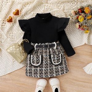 Set di abbigliamento Ragazze Autunno Inverno Abbigliamento per bambini Solido Manica lunga Collo semi-alto Top con gonna Set per bambini alla moda