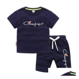 Set di abbigliamento Nuova moda Bambini Set di vestiti estivi per bambini Ragazzi T-shirt Top Dstring Pantaloncini Casual Abbigliamento sportivo Abiti Consegna drop Ba Otfw4