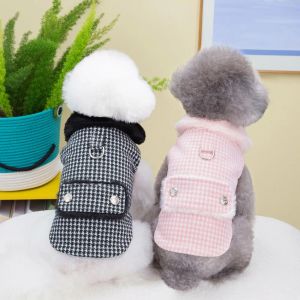 Tröjor valpkläder Autumn Winter Fashion Plaid Sweater Pet Sweet Desinger Cardigan Small Dog Harness Cat Warm Vest Yorkshire Poodle