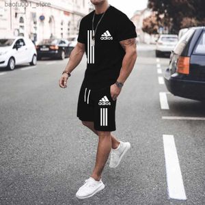 Herrspårar Summer Luxury Set Mens Kort ärm Set Fitness Fashion Casual Short Sleeved Mens T-shirt+Kort ärm 2-delad Set Q240228