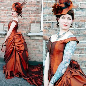 Vintage viktoriansk rörelse aftonklänningar ruched tafta prom klänningar vampyr maskerad halloween klänning steampunk gothic vestido