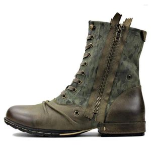 Botas 2024 Primavera Outono Otto Zona Ocidental Couro Genuíno Mens Motocicleta Tornozelo Masculino Casual 5008-8-H-Verde